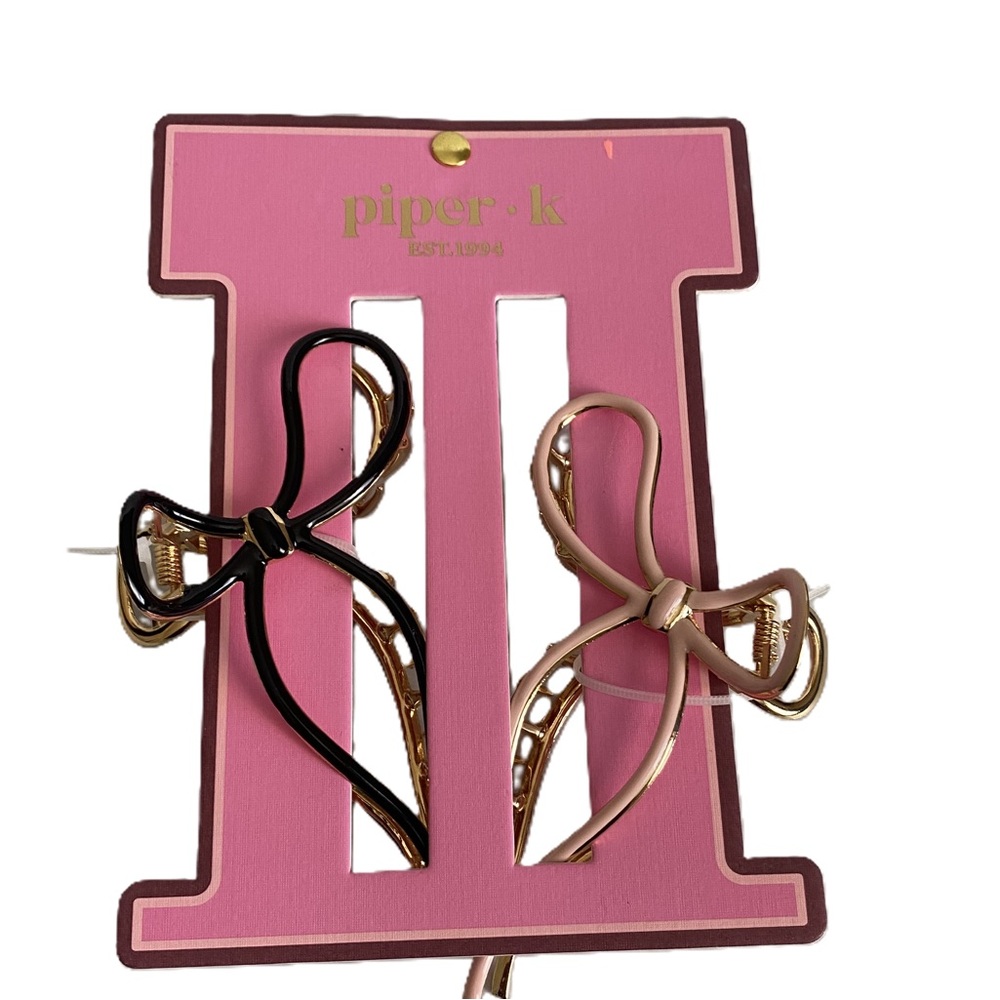 Piper K Light Pink & Black Bow Claw Clips